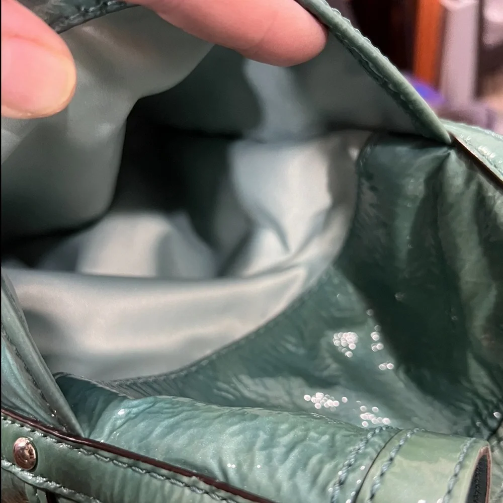 Coach Aubrey Aqua Marine-2 Tone Patent Leather Tote W/Shoulder Strap & Handles - Picture 9 of 16